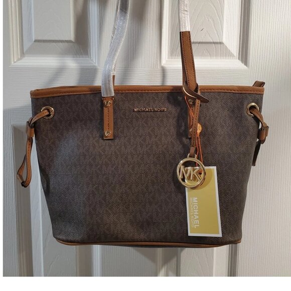 Authentic Michael Kors Jet Set Travel Brown Drawstring Tote - Picture 1 of 3